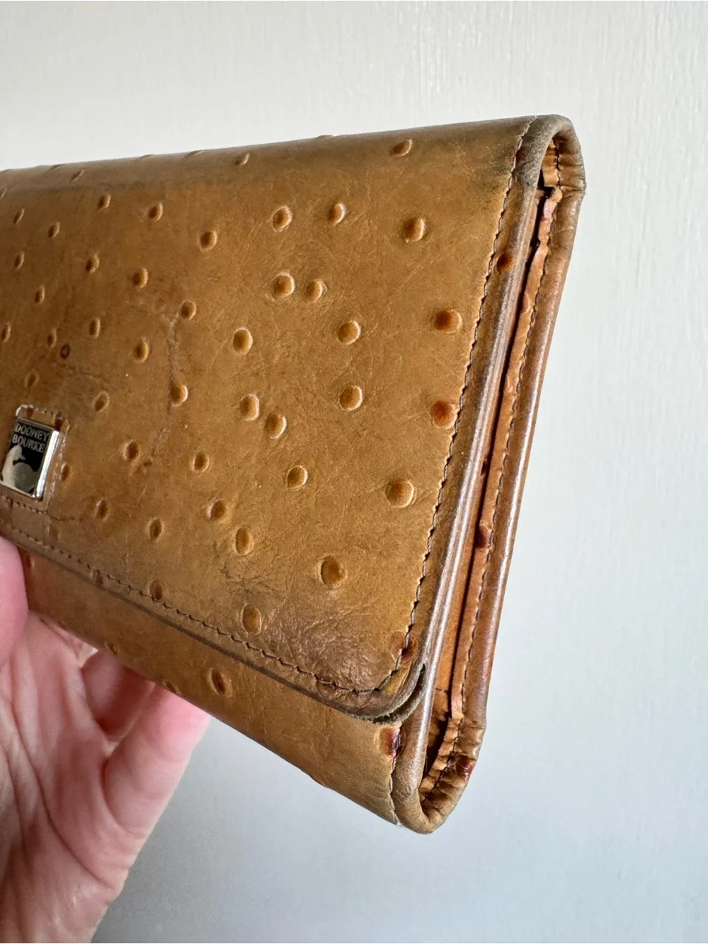 Dooney & Bourke Mustard Ostrich-Embossed Flap Wallet
